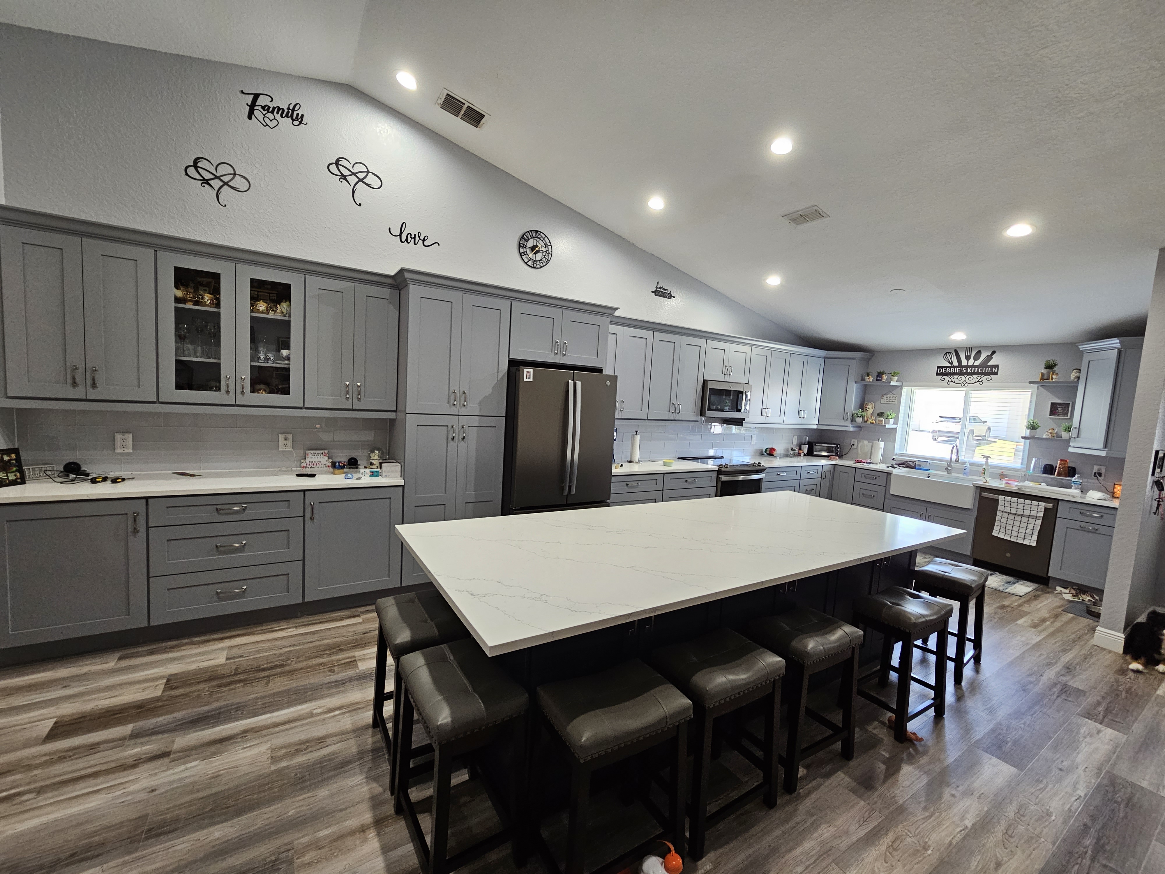 Glide-Lock kitchen - Shaker Grey with Navy Island, Lakeland FL customer